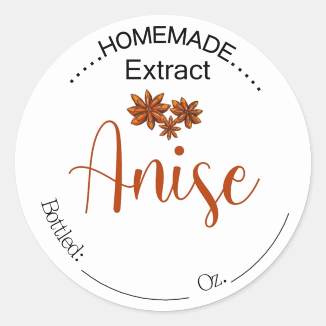 Homemade Anise Extract label, Food flavoring tag (Front)