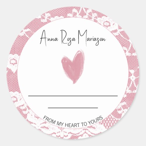  Homemade AP30 Pink Heart Lace Generic  Classic Round Sticker