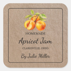 Homemade Apricot Jam Square Kraft Paper Label