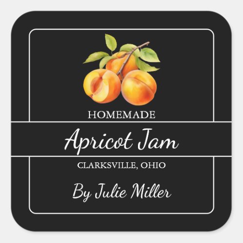 Homemade Apricot Jam Square Label Black