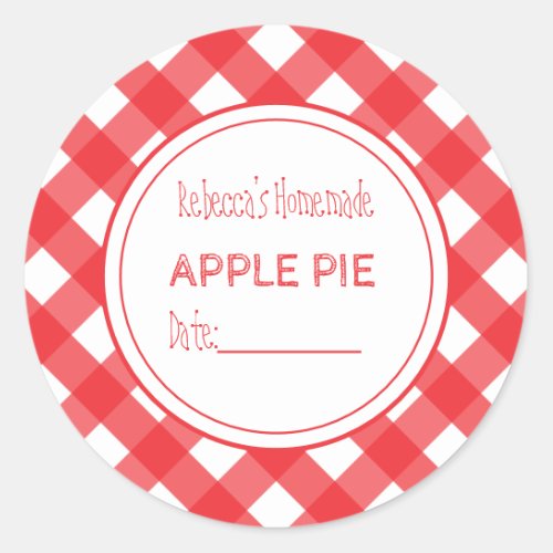 Homemade Baked Goods Apple Pie Red  White Check Classic Round Sticker