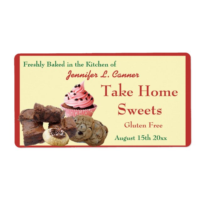 Homemade Baked Goods Assortment Poppy Red Edge Label (Front)