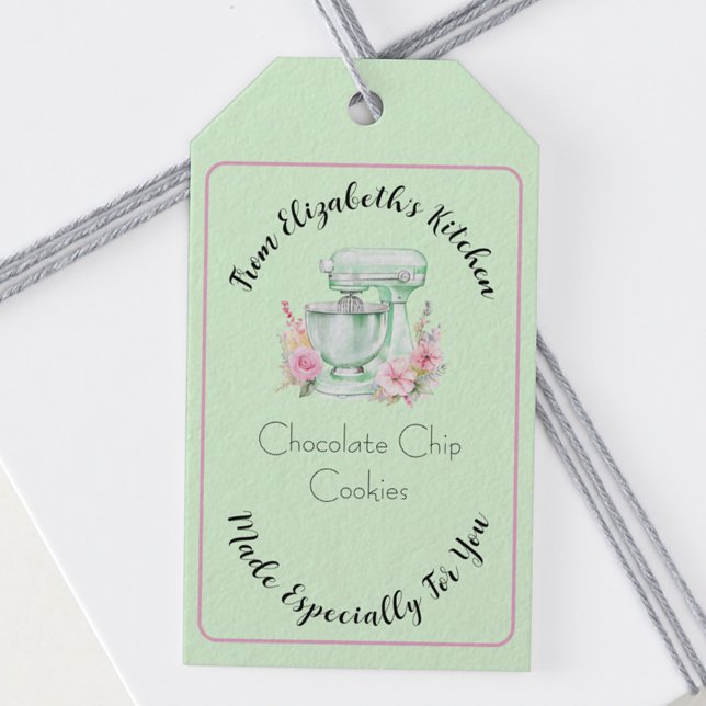 Homemade Baked Goods Green Floral Mixer Gift Tags (Creator Uploaded)
