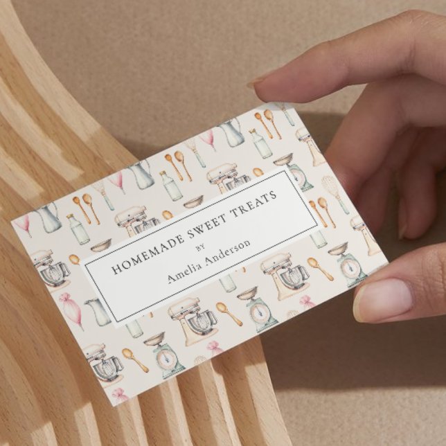 Homemade Bakery Cake Pink Pastel Kitchen Utensils Business Card (Creator Uploaded)
