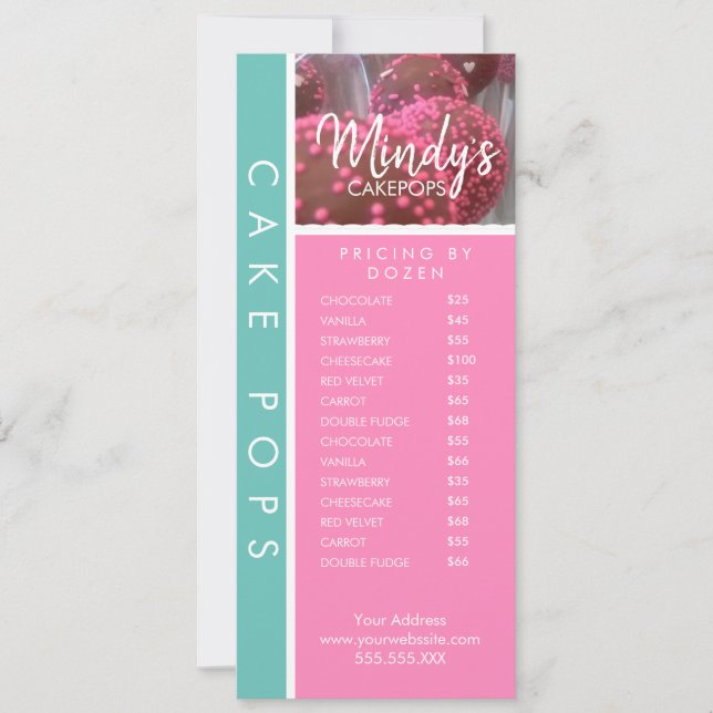 Homemade Bakery Cakepops Thin Flyer Pricing List Invitation (Front)