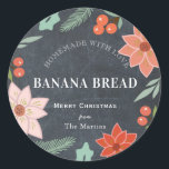 Homemade Baking Gifts Floral Chalkboard Holiday Classic Round Sticker<br><div class="desc">This chic "homemade with love" sticker features a black chalkboard background with holiday florals such as poinsettia flowers and red berries. Personalize for your needs. You can find matching products at my store.</div>