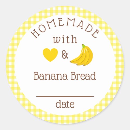 Homemade Banana Bread Gingham  Classic Round Sticker