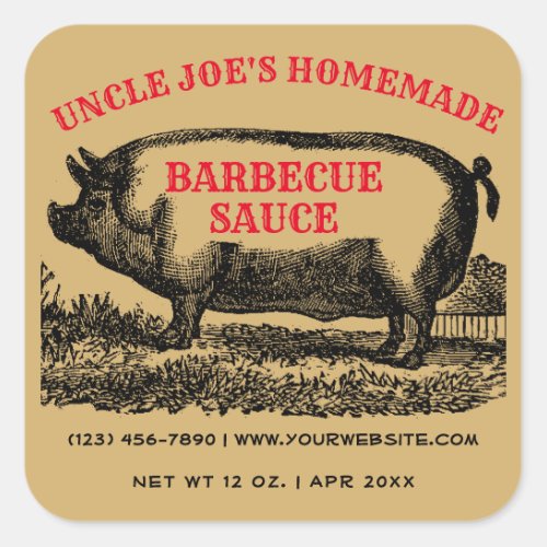 Homemade Barbecue Sauce Vintage 1890 Template Square Sticker