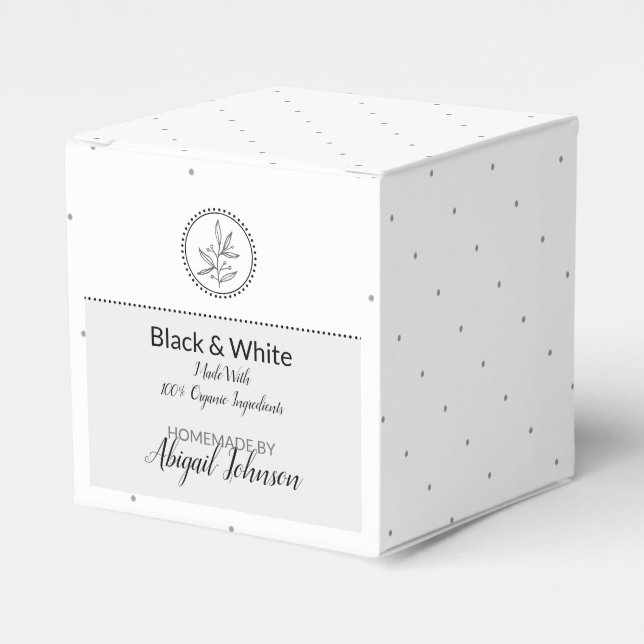 Homemade Bath & Body Packaging | Black & White Favor Boxes (Front Side)