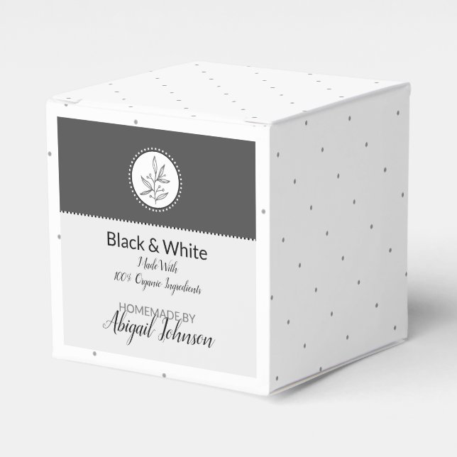 Homemade Bath & Body Packaging | Black & White Favor Boxes (Front Side)