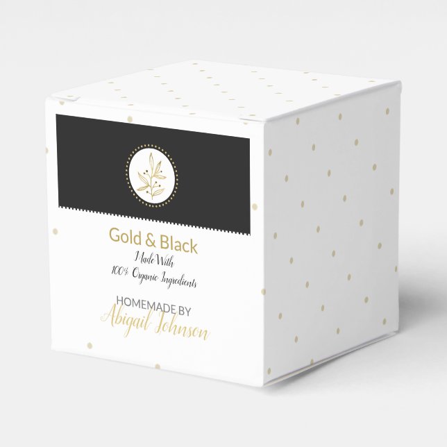 Homemade Bath & Body Packaging | Gold & Black Favor Boxes (Front Side)