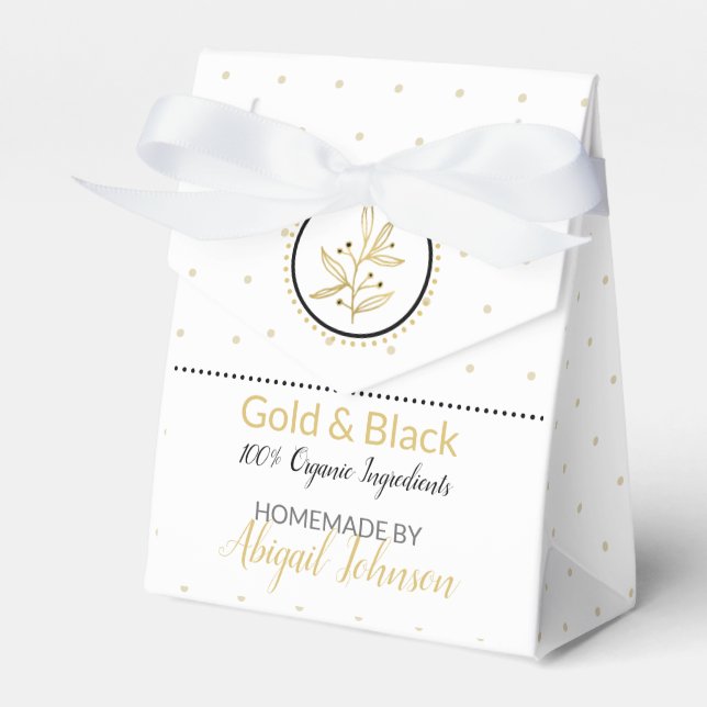 Homemade Bath & Body Packaging | Gold & Black Favor Boxes (Front Side)