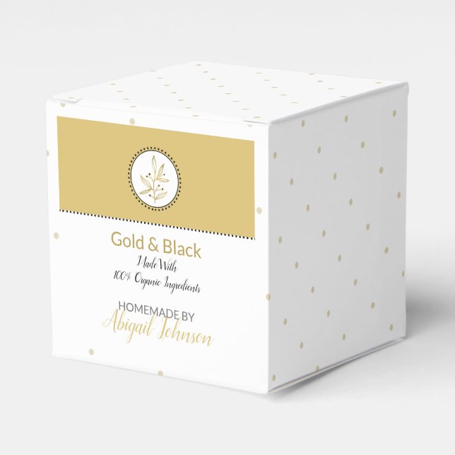 Homemade Bath & Body Packaging | Gold & Black Favor Boxes (Front Side)