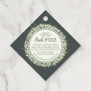Homemade bath bomb green botanical wattle favor tags