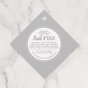 Homemade bath fizz simple mono gray white favor tags