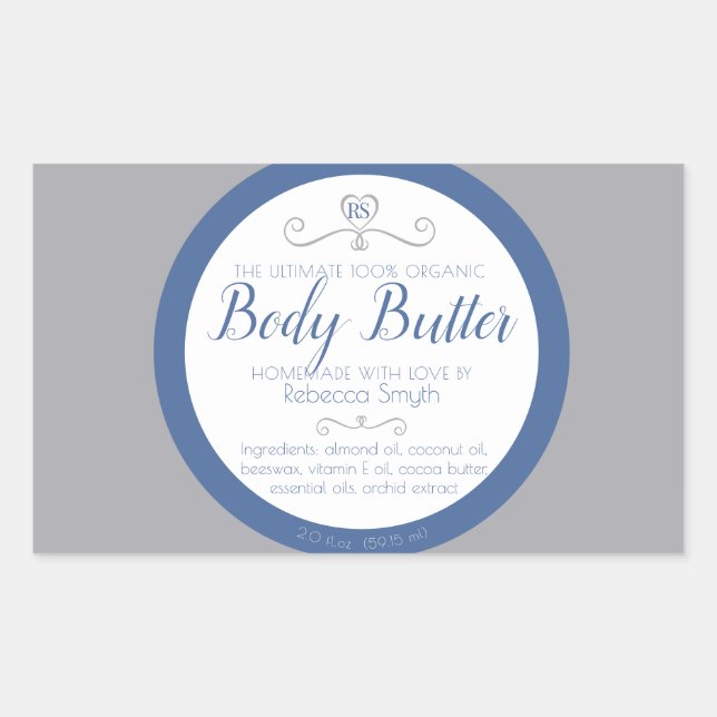 Homemade beauty ingredients silver gray blue label (Front)