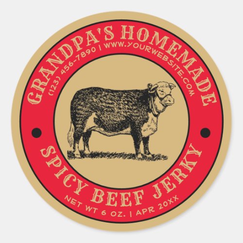 Homemade Beef Jerky Vintage Template Classic Round Classic Round Sticker