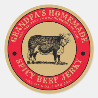 Homemade Beef Jerky Vintage Template Classic Round Sticker