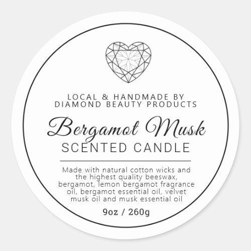Homemade Bergamot Musk diamond candle ingredients Classic Round Sticker