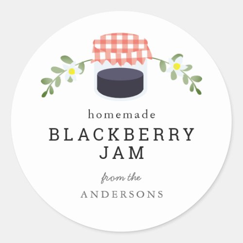 Homemade Blackberry Jam Jar Floral White Classic Round Sticker