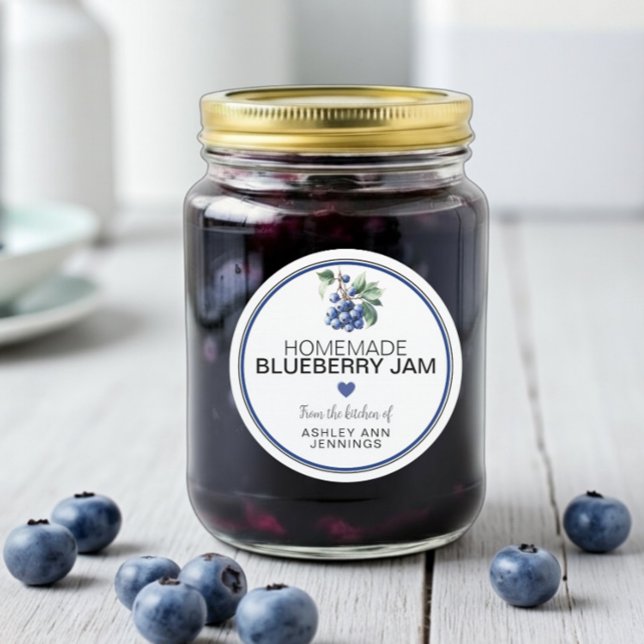 Homemade Blueberry Jam Label | From the Kitchen Of (A homemade blueberry jam jar with a personalized blueberry jam jar label)