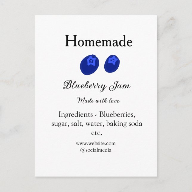 Homemade blueberry jam made with love add text postcard (Front)