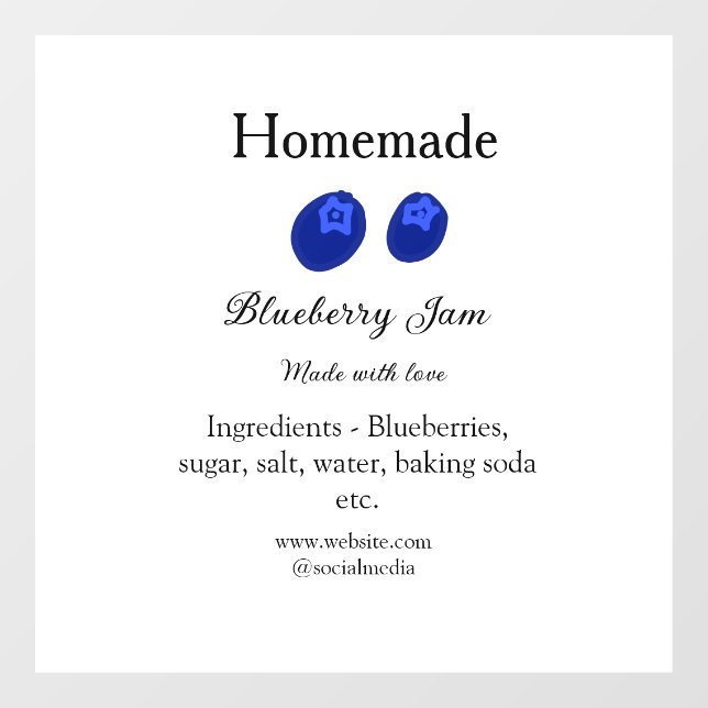 Homemade blueberry jam made with love add text window cling (Sheet)