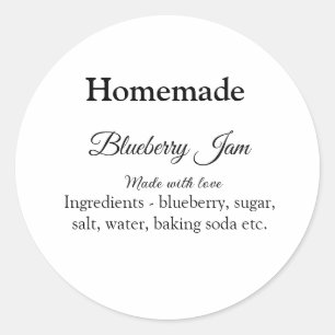 Homemade blueberry y jam made with love add text classic round sticker