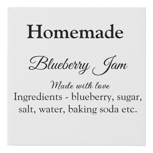 Homemade blueberry y jam made with love add text faux canvas print (Front)