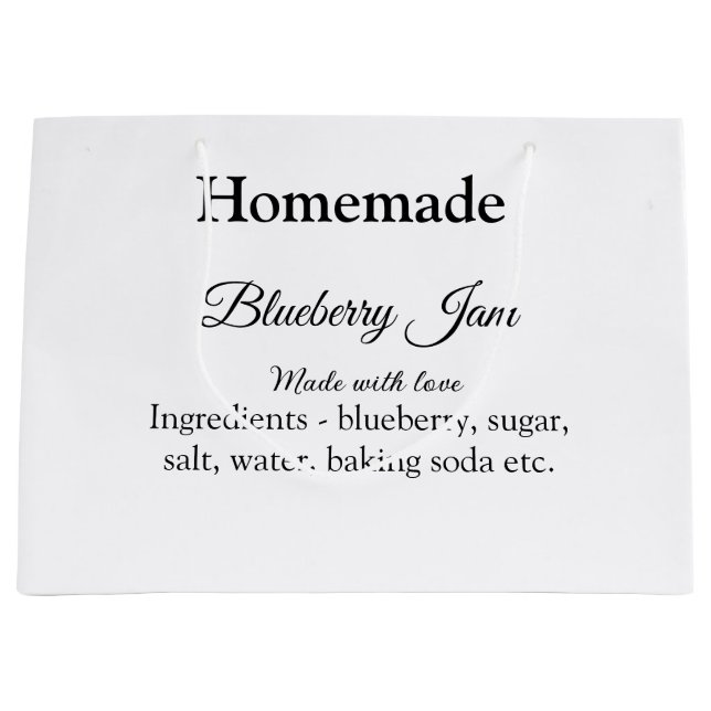 Homemade blueberry y jam made with love add text large gift bag (Front)