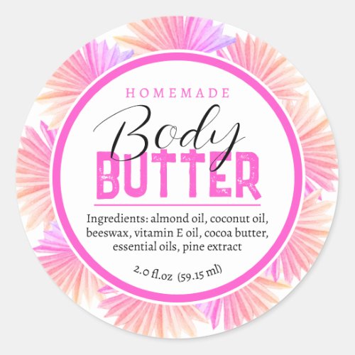 Homemade body butter ingredients pink palms classic round sticker