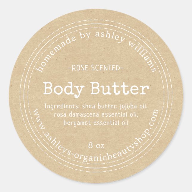Homemade Body Butter Kraft Organic Business Label (Front)