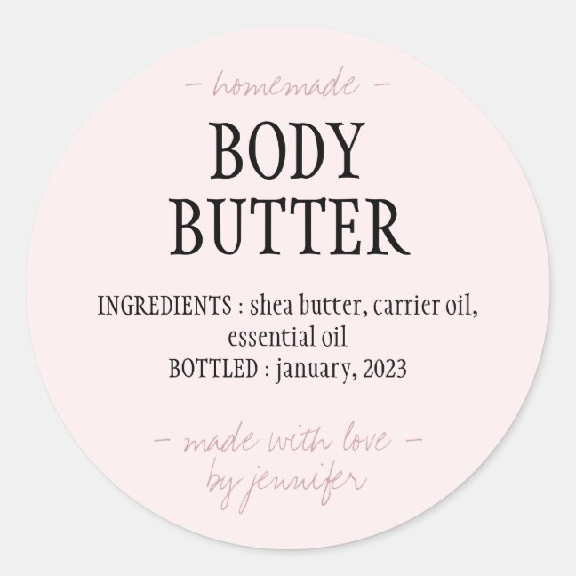 Homemade Body Butter Pink Script Classic Round Sticker