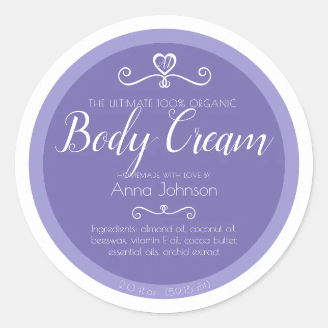 Homemade body cream ingredients blue white label Zazzle