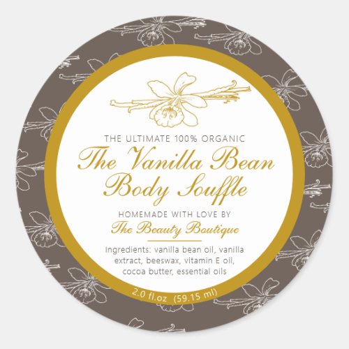 Homemade body product vanilla ingredient brown classic round sticker