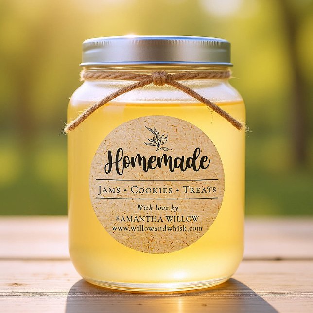 Homemade Botanical Kraft Custom Product Packaging Classic Round Sticker (custom packaging label homemade round botanical business drink food gift kraft black)