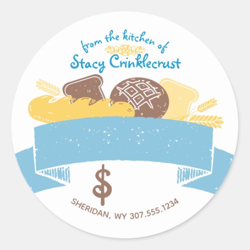Homemade bread loaf wheat bakery price packaging classic round sticker