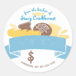Homemade bread loaf wheat bakery price packaging classic round sticker