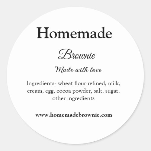 Homemade brwonie made with love add text website classic round sticker