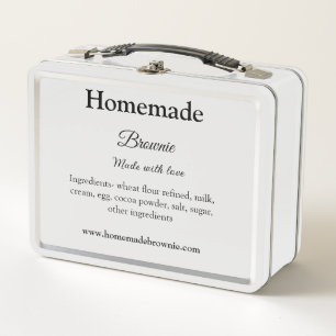 Homemade brwonie made with love add text website metal lunch box