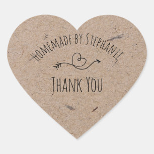 Homemade by Kraft Paper Heart Thank You Sticker