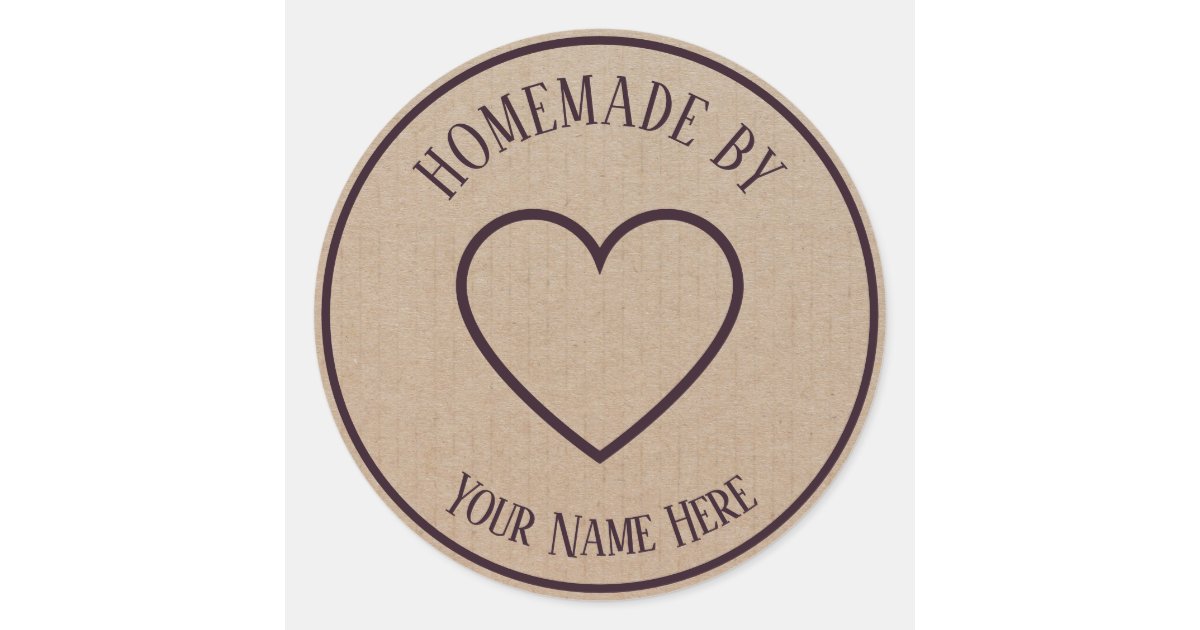Homemade By Vintage Kraft Paper Heart Classic Round Sticker Zazzle