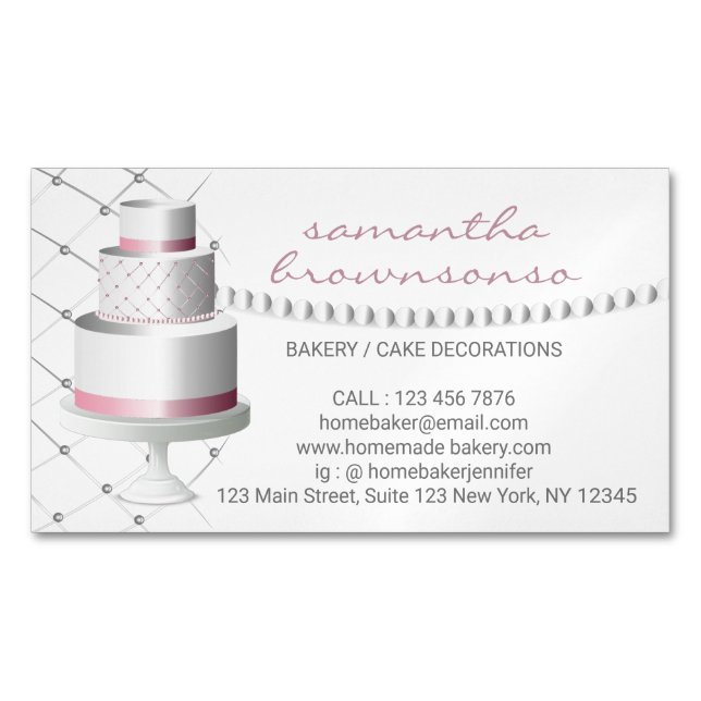 Homemade cake bakery sweet pastry simple grey business card magnet (Front)