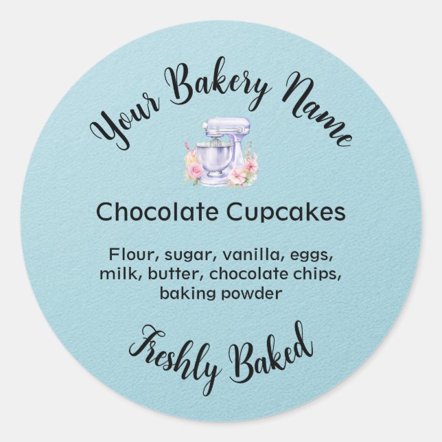 Homemade Cake Business Blue Mixer Baking Label (Front)