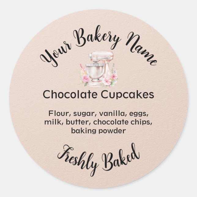Homemade Cake Business Logo Baking Label Peach (Front)