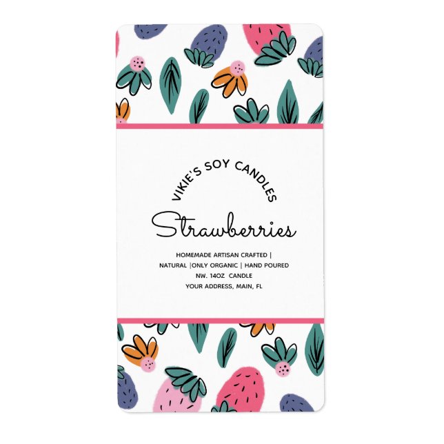 Homemade Candles Business Strawberries Pattern Label (Front)