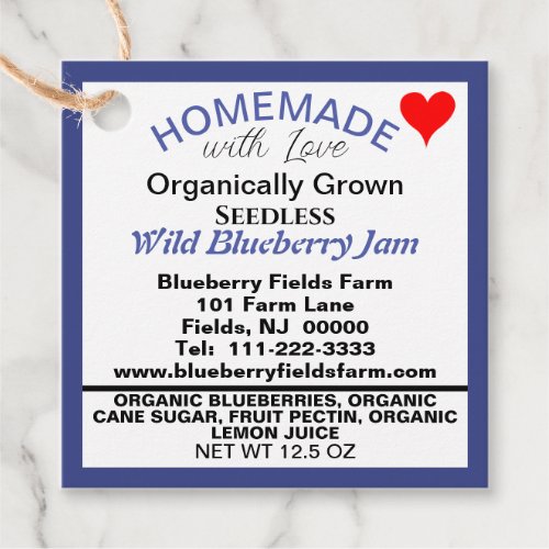 Homemade Canning Organic Blueberry Jam Favor Tags