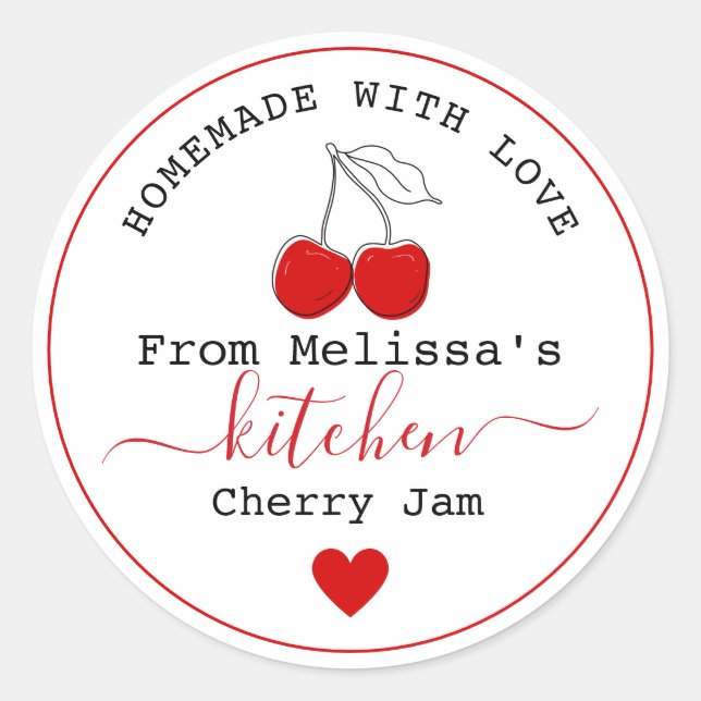 Homemade Cherry Jam  From The Kitchen Of    Classic Round Sticker (Front)