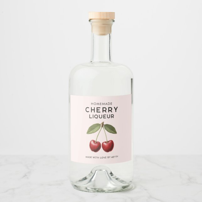 Homemade cherry liqueur labels vintage style (Front)