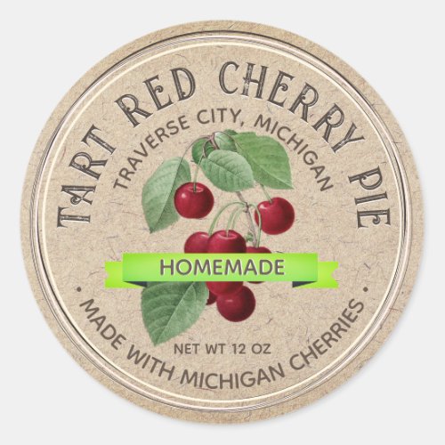 HOMEMADE CHERRY PIE Grunge Font Kraft Brown Classic Round Sticker